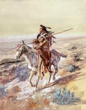  russe Tableaux - Indien avec Spear Art occidental Amérindien Charles Marion Russell